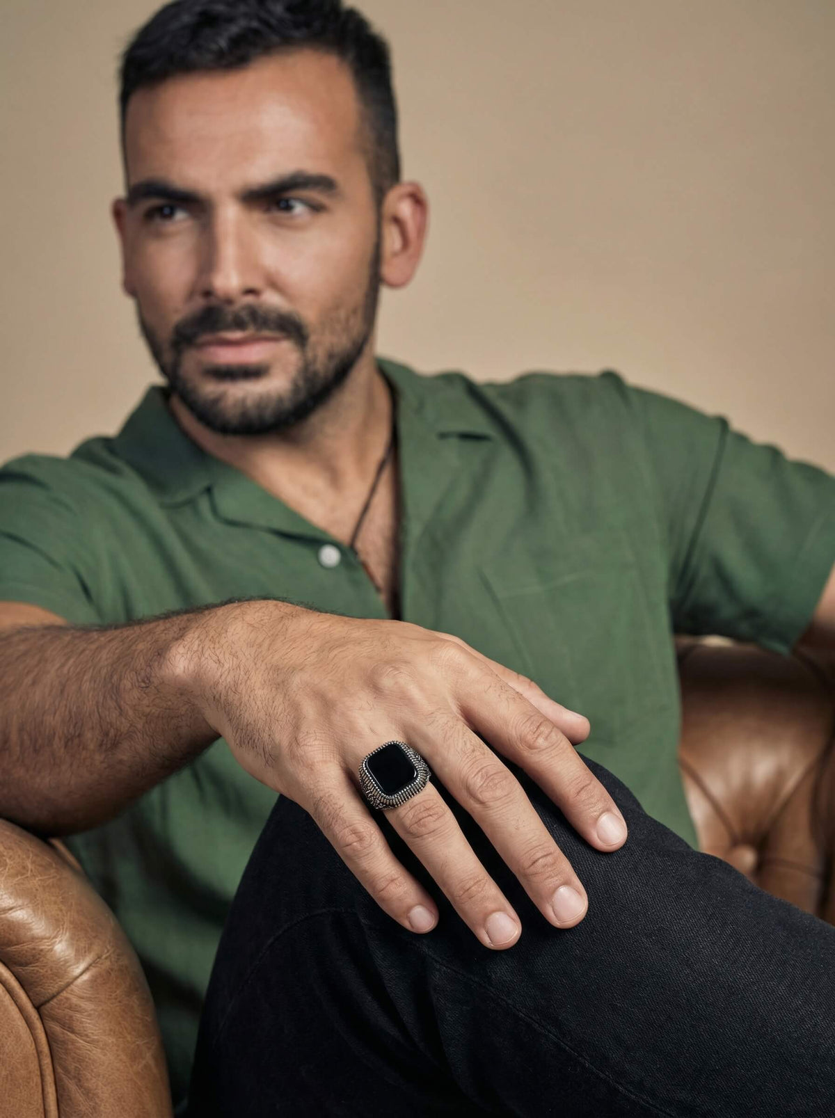 Anel Masculino de Prata Obsidian