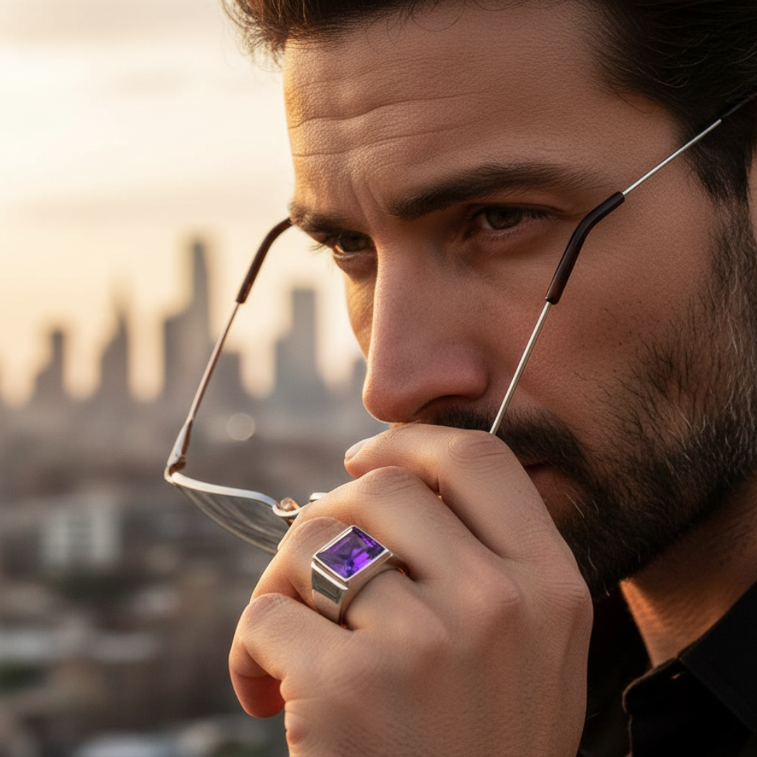 Anel Masculino Amethyst Prata 925