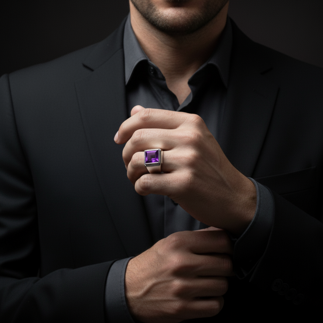 Anel Masculino Amethyst Prata 925