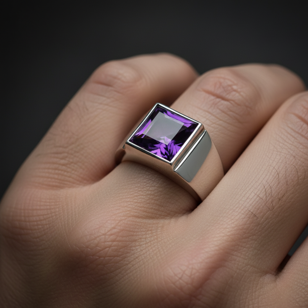 Anel Masculino Amethyst Prata 925