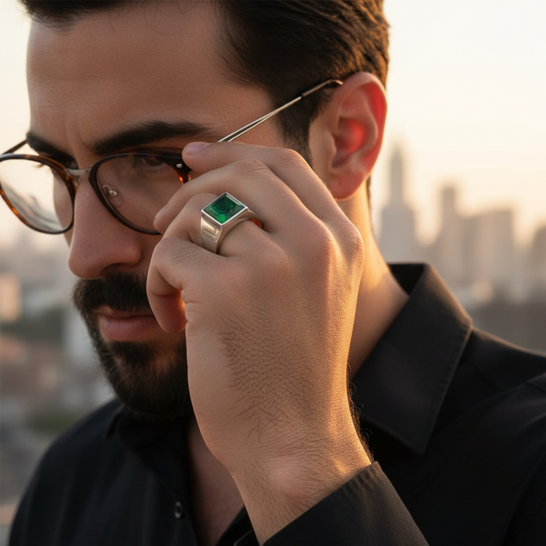 Anel Masculino Emerald Prata 925