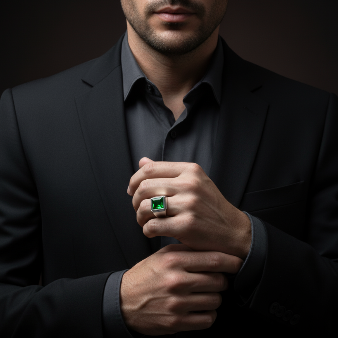 Anel Masculino Emerald Prata 925