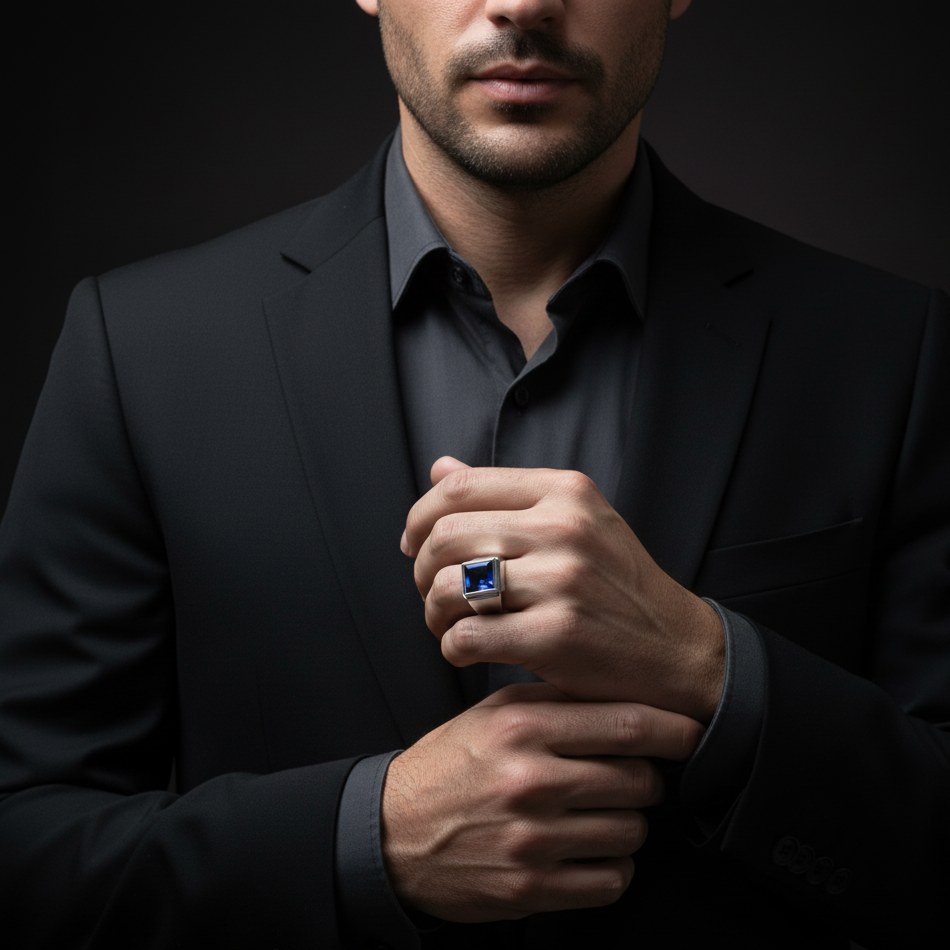 Anel Masculino Sapphire Prata 925