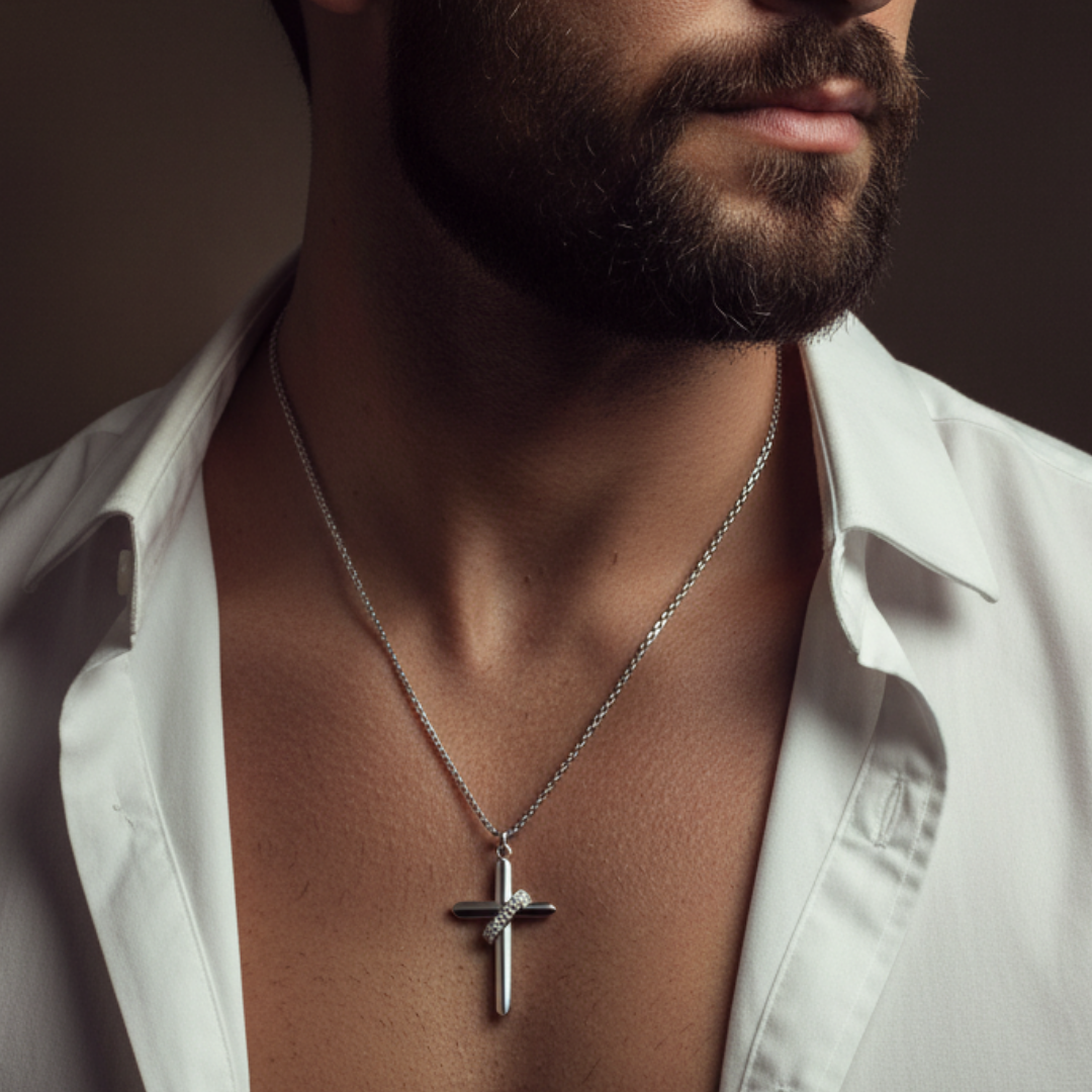 Colar Masculino de Prata Cross Layer
