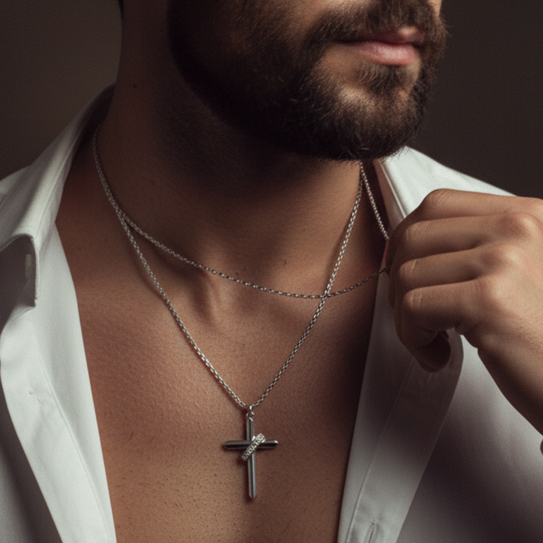 Colar Masculino de Prata Cross Layer