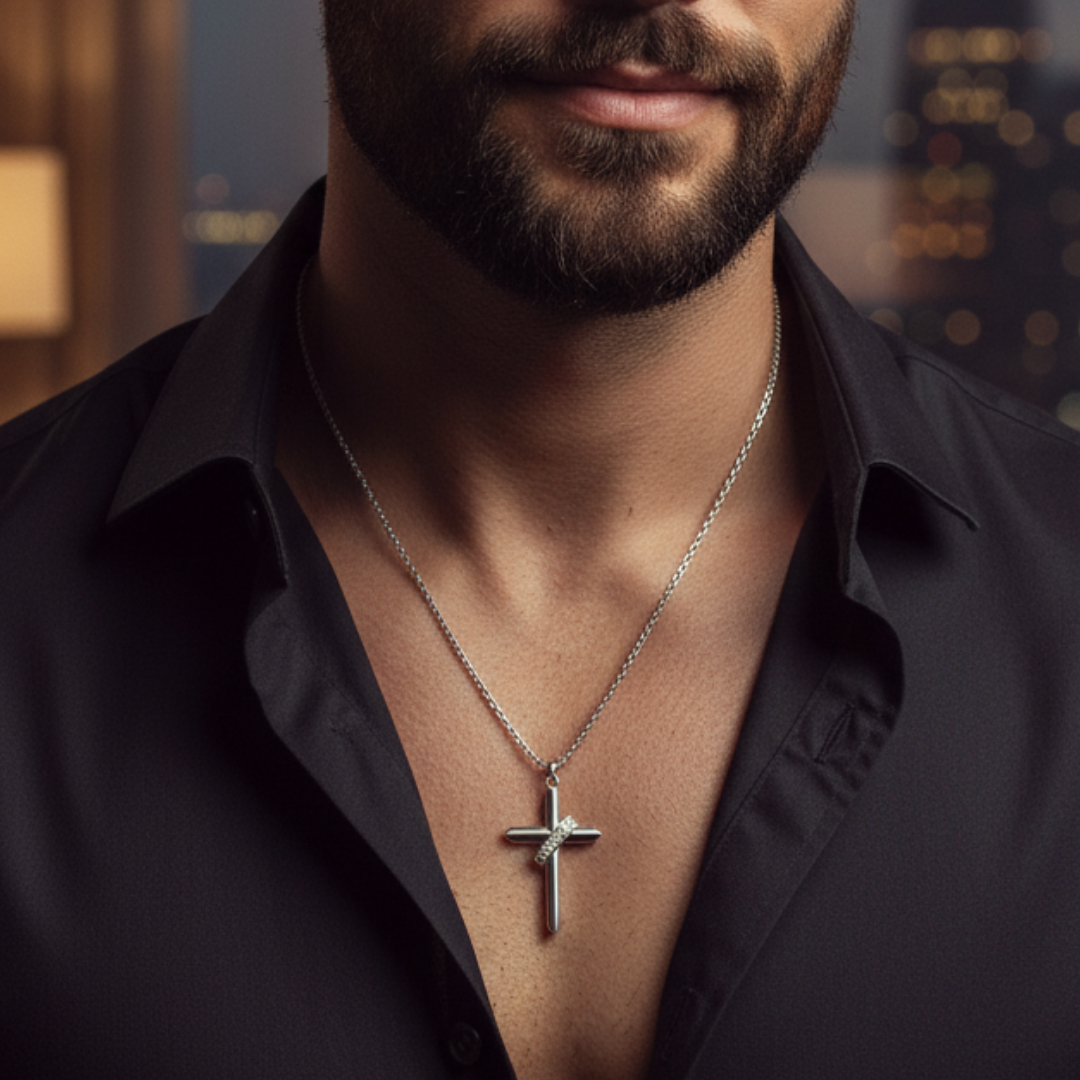 Colar Masculino de Prata Cross Layer