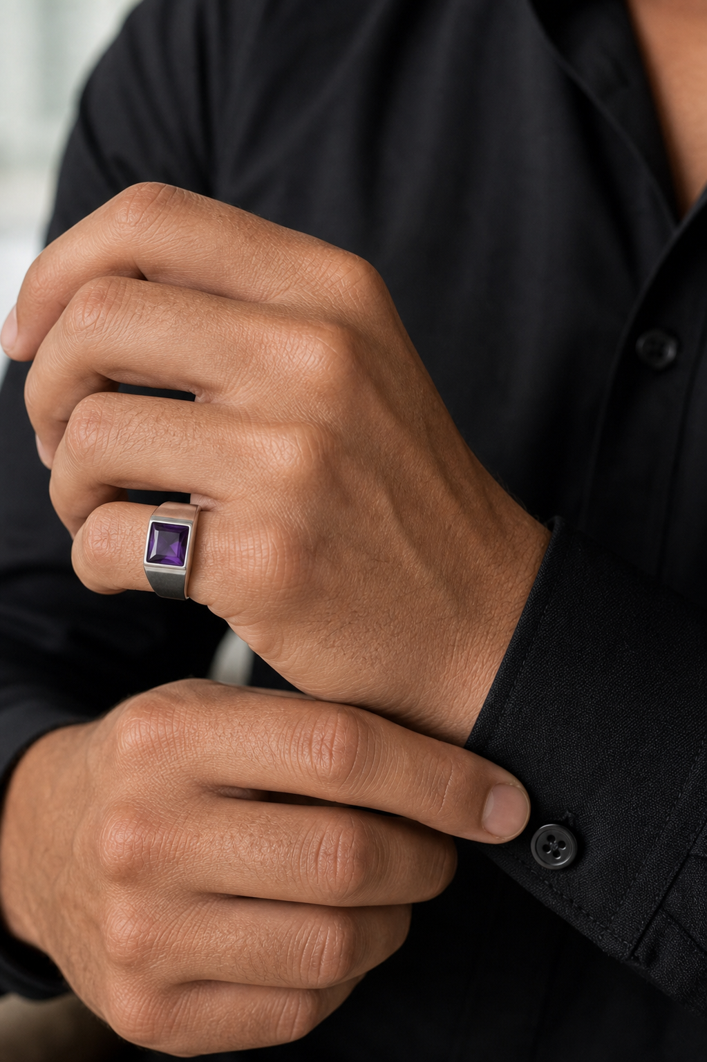 Anel Masculino Amethyst Prata 925