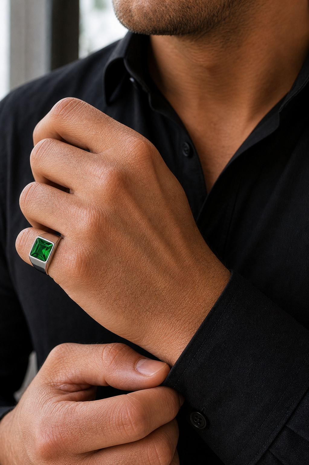 Anel Masculino Emerald Prata 925